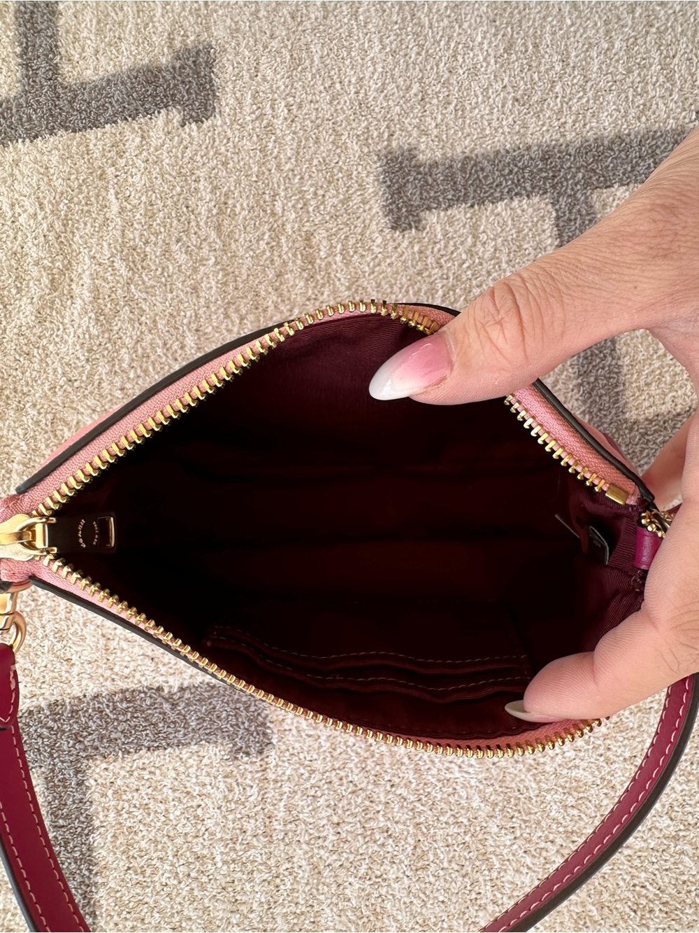 Coach Pink Cherry Print Leather Crossbody Wallet with Gold Hardware - Picture 3 of 10